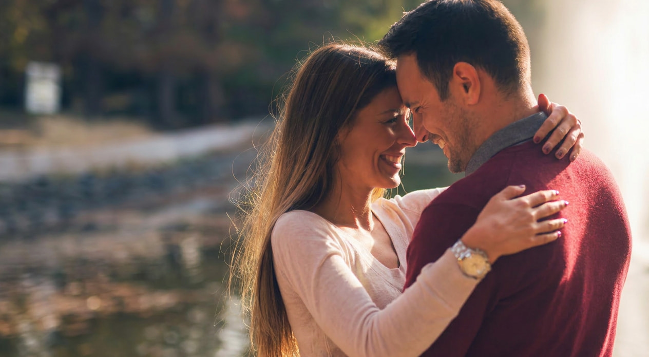 Stel omhelst elkaar liefdevol