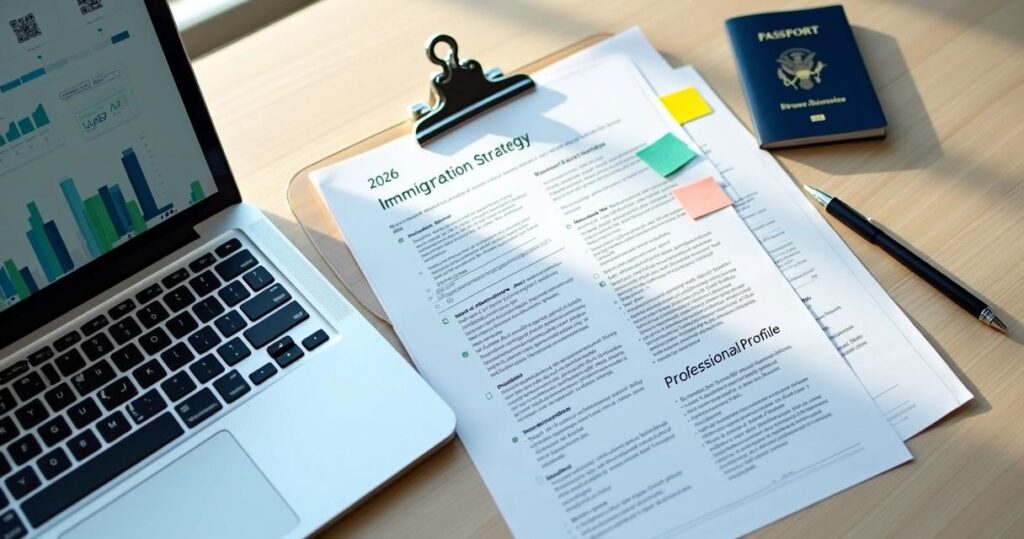 Laptop met immigratie strategie