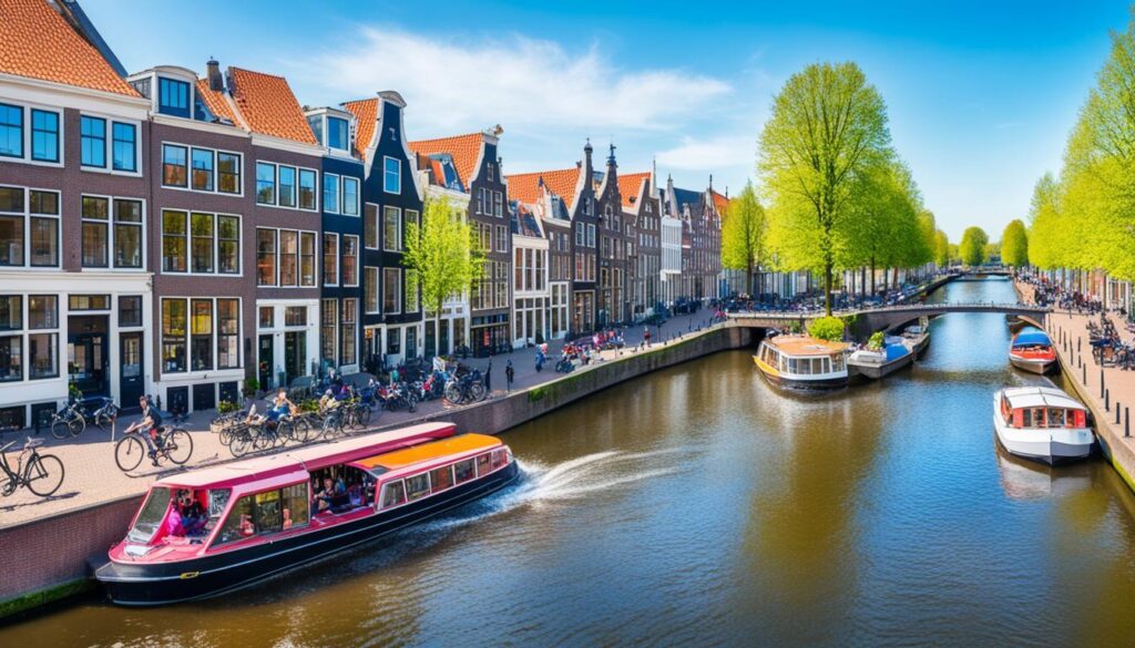 Rondvaartboot vaart door een Amsterdamse gracht
